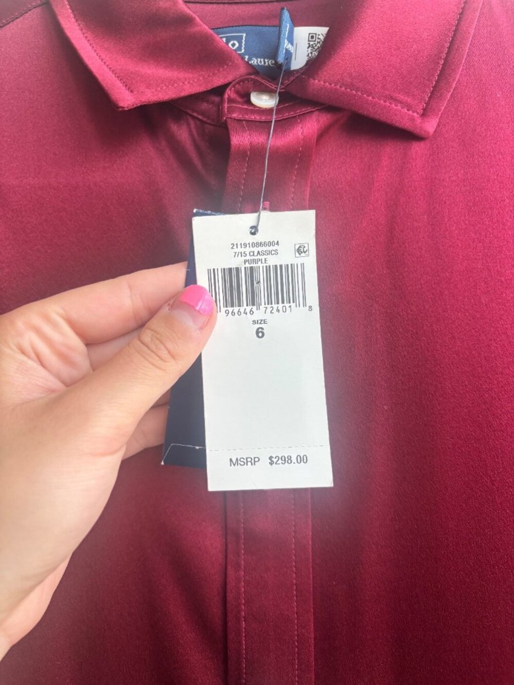 Polo Ralph Lauren 100% Mulberry Silk Button Down Shirt NWT Size 6 Wine Burgundy - Picture 5 of 9